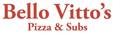 Bello vitos - Bello Vittos. more menus. Special #1. 16-inch Cheese Pizza. $9.99. Limited time only | Pick up or Delivery only. Special #2. Turkey or Roast Beef Platter Served with 2 Sides. …